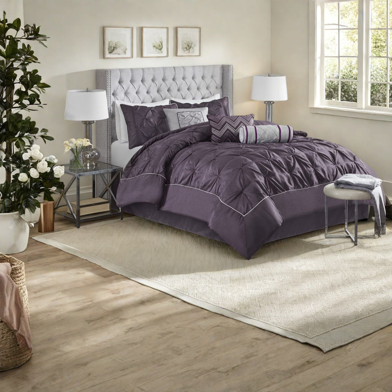 Ensemble de literie pour grand lit élégant en 100% polyester 7 pièces capitonné pour la décoration intérieure