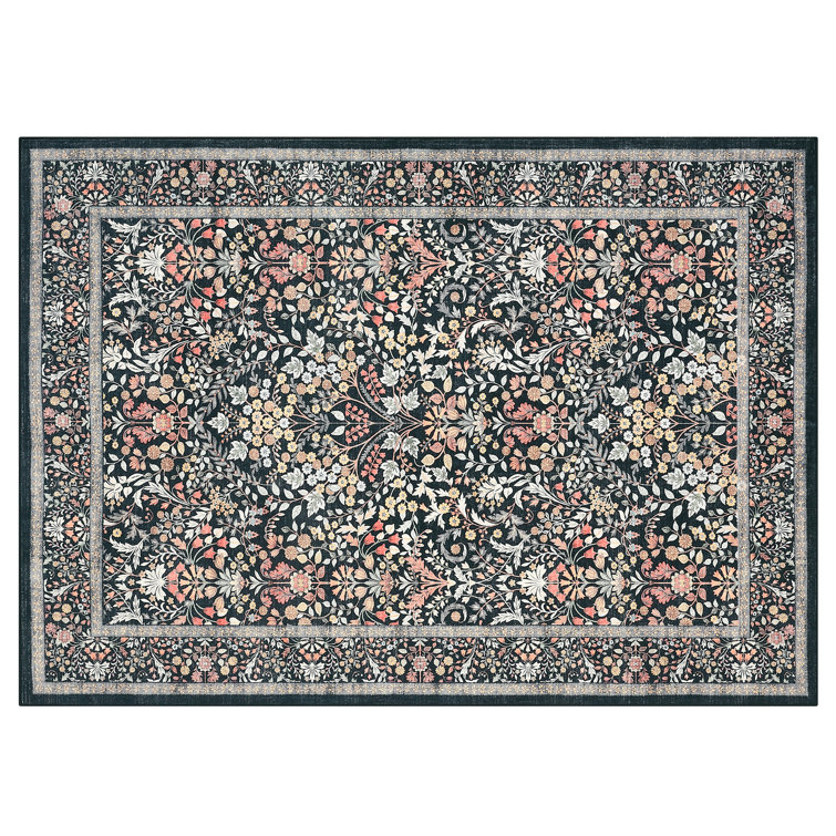Floral Area Rugs for Living Room Washable Rugs Non Slip Boho Dining Room Carpet Vintage Botanical Print Low Pile Soft Carpet for Office Nursery Farmhouse