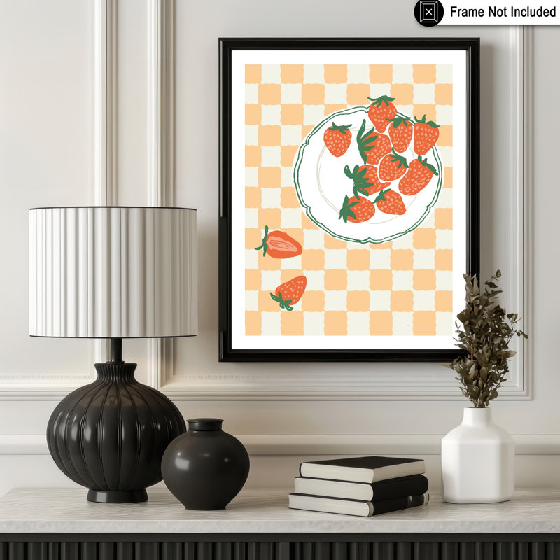 Fraises sur une assiette, H 24 po x l 32 po, Affiche, Sans cadre