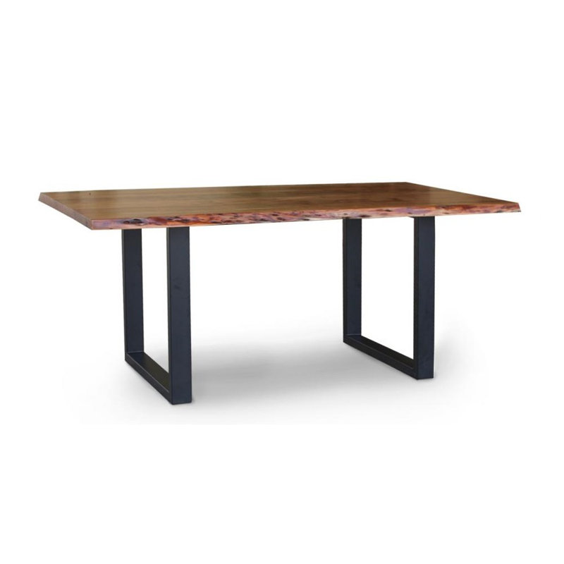 Pols Acacia Solid Wood Top Metal Base Dining Table, Black, 76cm H x 200cm L x 100cm W
