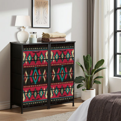 Dresser for Bedroom Dresser for Closet Ethnic seamless Native Southwest American Indian textiles Navajo print Dressers & Chests of Drawers Fabric Closet Organizers and Storage with 4 Drawers Storage Bins