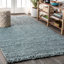 Tapis bleu clair / gris en jute tissé à la main avec franges Sinclair Pata-511397762