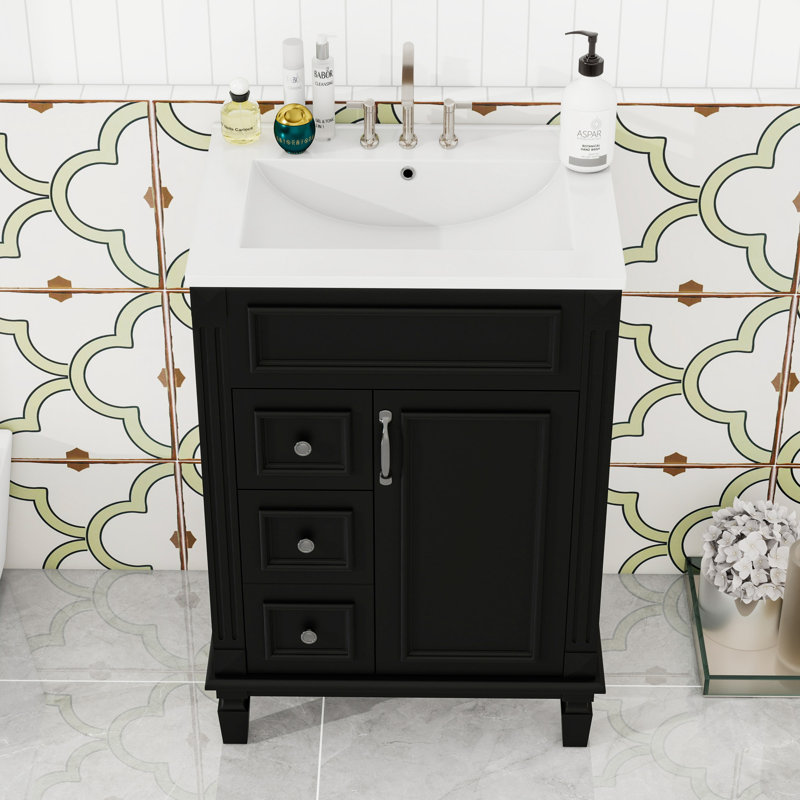 Meuble-lavabo avec 2 tiroirs et tablette réglable, Noir