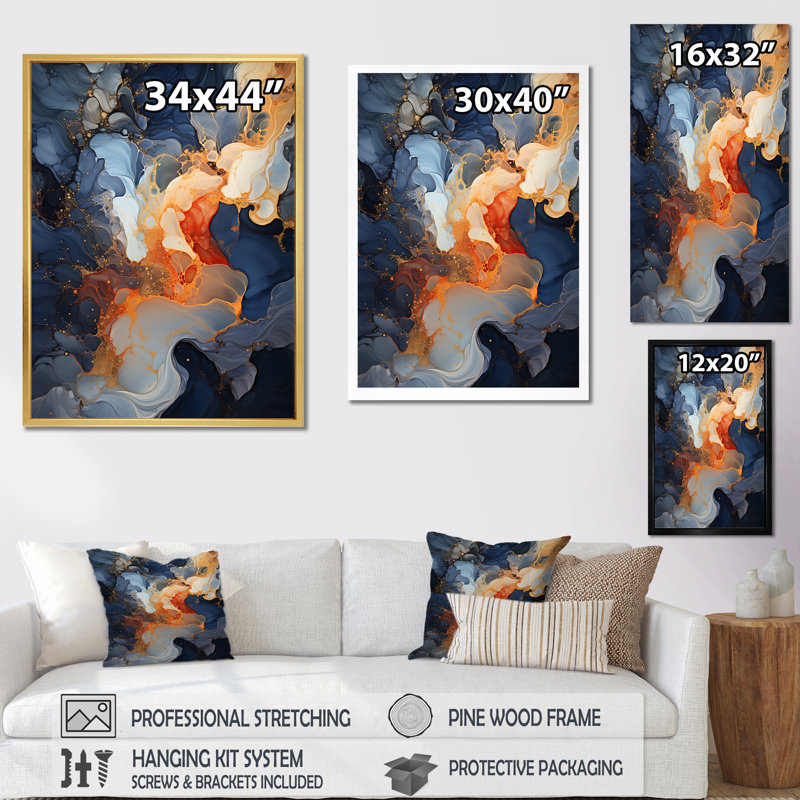 Aérien artistique I - impressions abstraites d'art mural, Cadre simple noir, H 40 po x l 30 po x P 1,5 po