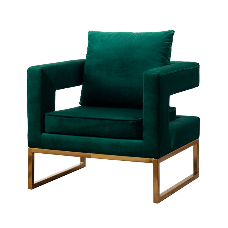 Contemporary Arm Rest - Upholstered Chair, Metal Frame, Square , Cozy Pillow Back Seat Chair With, Green