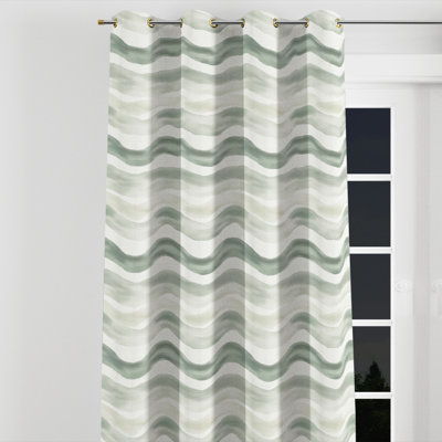 Modern Curtains - Abstract Wavy Line Sage Beige Grommet Curtain - 1 Panel