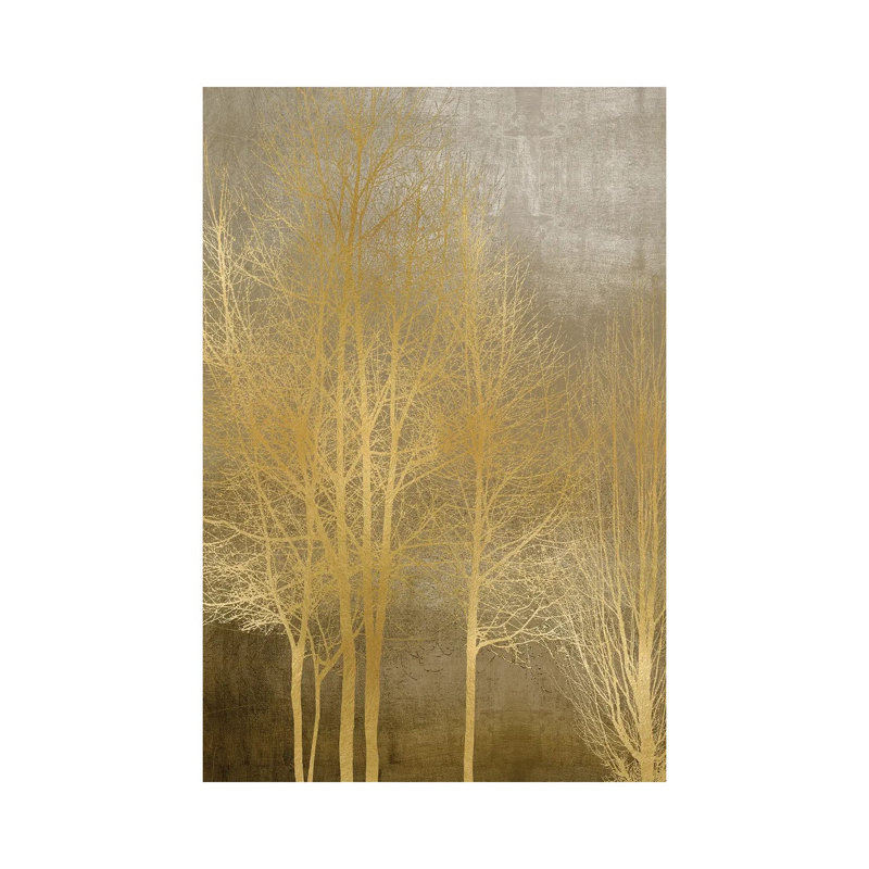 Gold Trees On Brown Panel I by Kate Bennett - Wrapped Canvas Painting, 20.32 cm H x 30.48 cm W