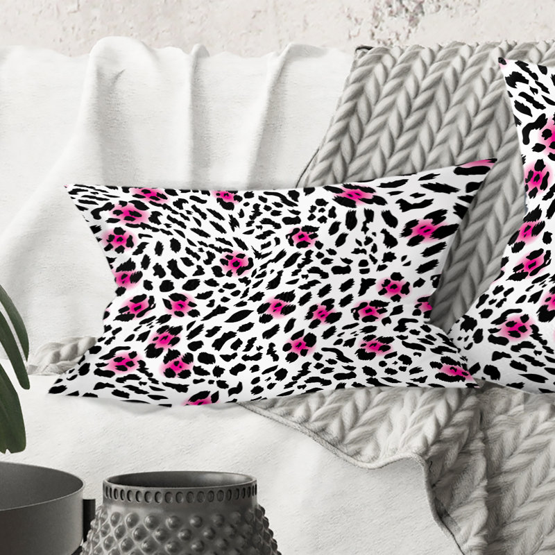 Coussin Leopard Fur Safari II - Mid-Century, Noir, 12 po x 20 po, Rectangulaire
