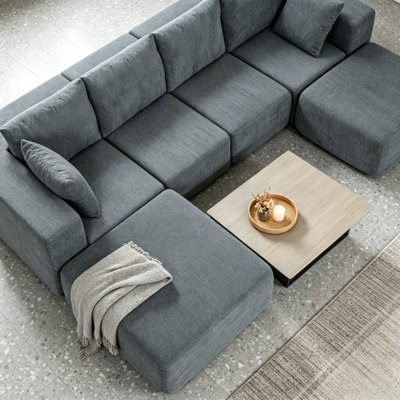Canapé modulaire gris foncé, canapé-lit convertible en velours à six modules, assemblage zéro
