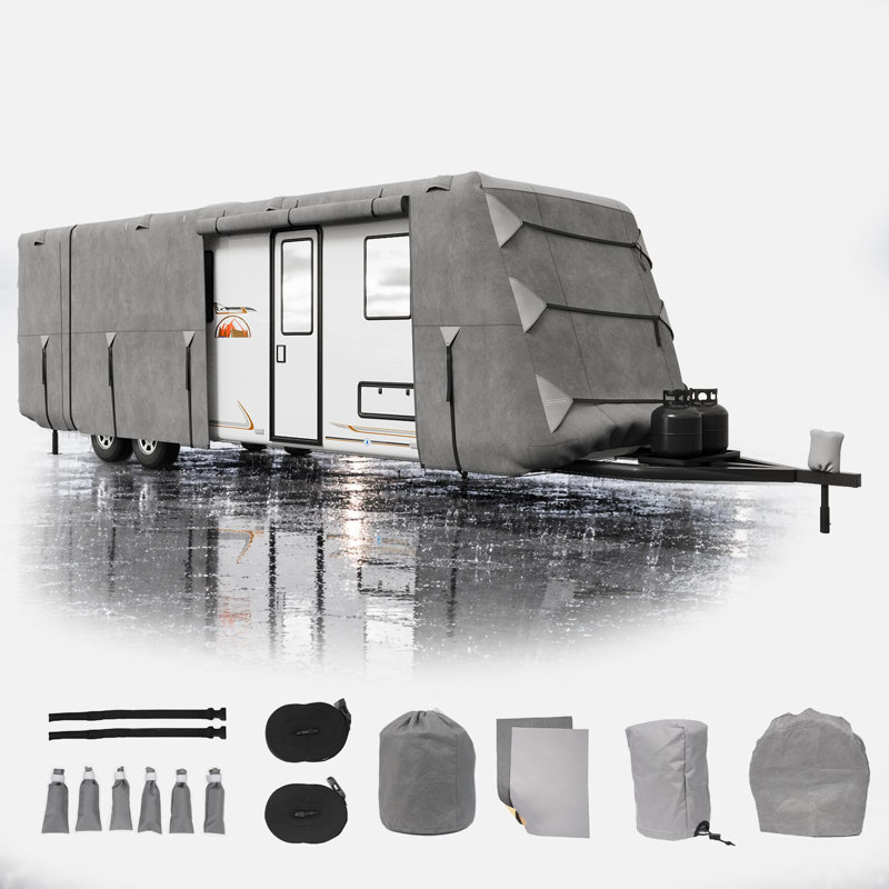 Housse de camping-car imperméable 9 couches pour roulottes de voyage 22 à 24 pi, protection pour camping-car toutes saisons - gris