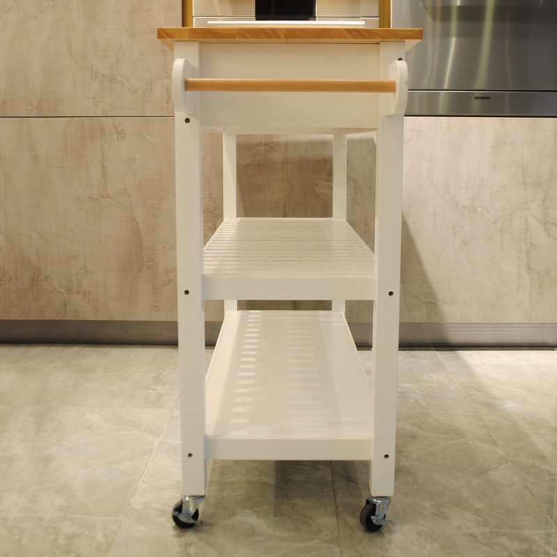 Chariot de cuisine avec plateau en bois d'hévéa, intérieur spacieux et chariot mobile à roulettes verrouillable, nombreuses options de rangement