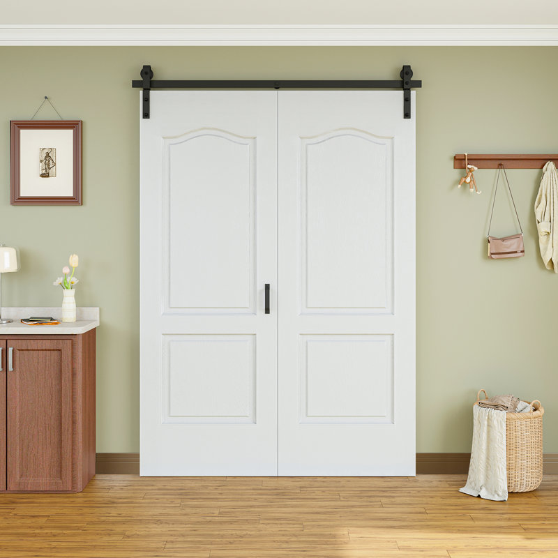 Porte de grange pliante en bois massif massif non fini avec trousse de quincaillerie d'installation, 60 po x 84 po