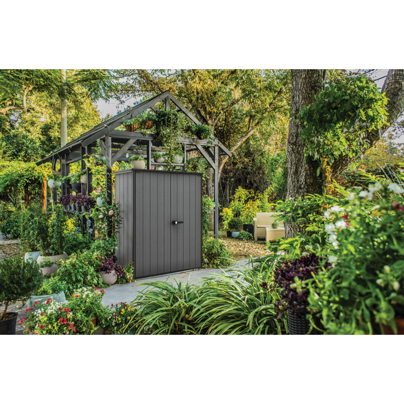 Gray Resin Vertical Outdoor Storage Shed with Double Doors