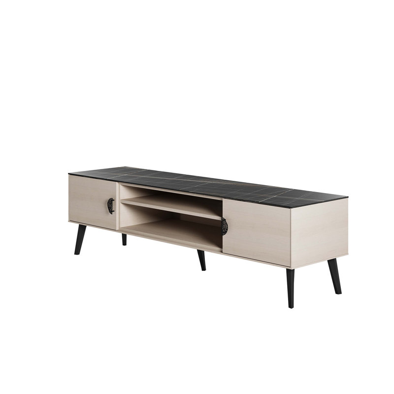 Dalaylah 70.9" Mid-Century Modern TV Stand, White/Black Marble