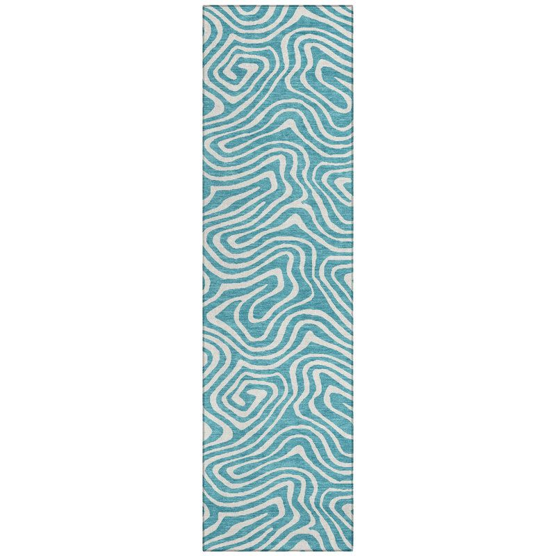 Evalora Teal Washable Indoor-Outdoor Rug - , 2'3" x 7'6"