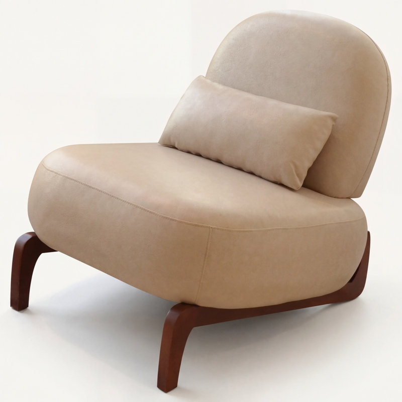 Méridienne Mid-Century moderne avec base traîneau, Similicuir ivoire chaud