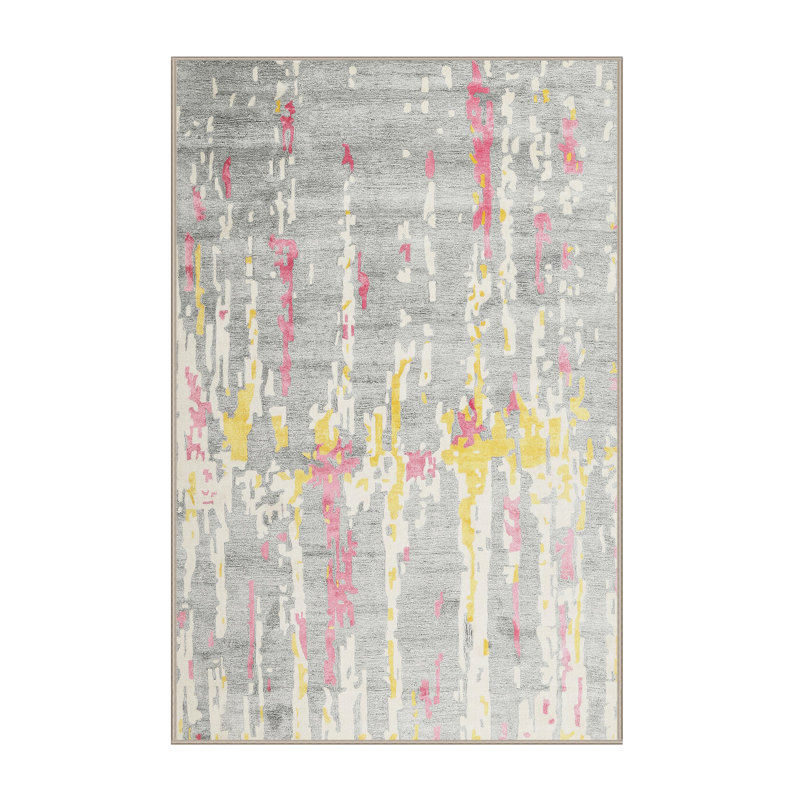 Tapis gris/rose zone contemporaine, Rectangle 3 pi x 5 pi