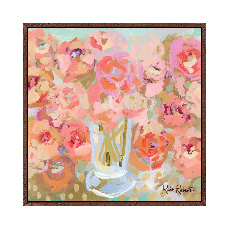 Bountiful Blooms by Kait Roberts - Painting on Canvas, 66.04cm H x 66.04cm W x 3.81cm D, Classic Brown Wood Framed