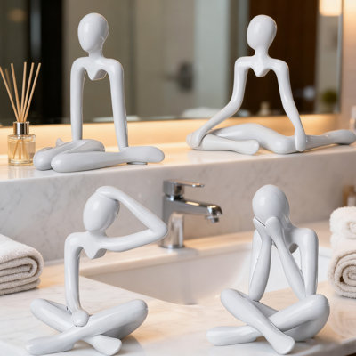 Mini sculpture en résine 4 pièces, art abstrait pour décoration de bureau à domicile, blanc