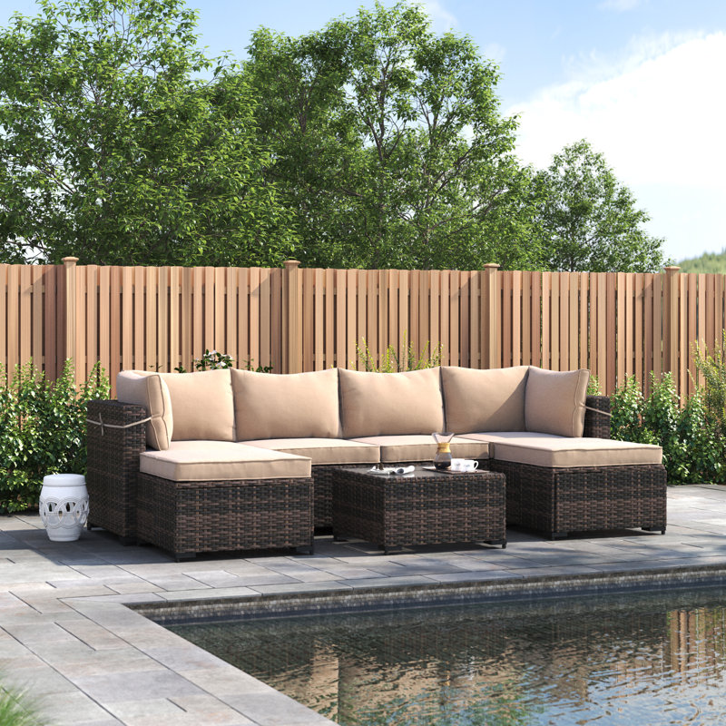 Etheredge 6 - Person Patio Conversation Set with Cushions, Beige