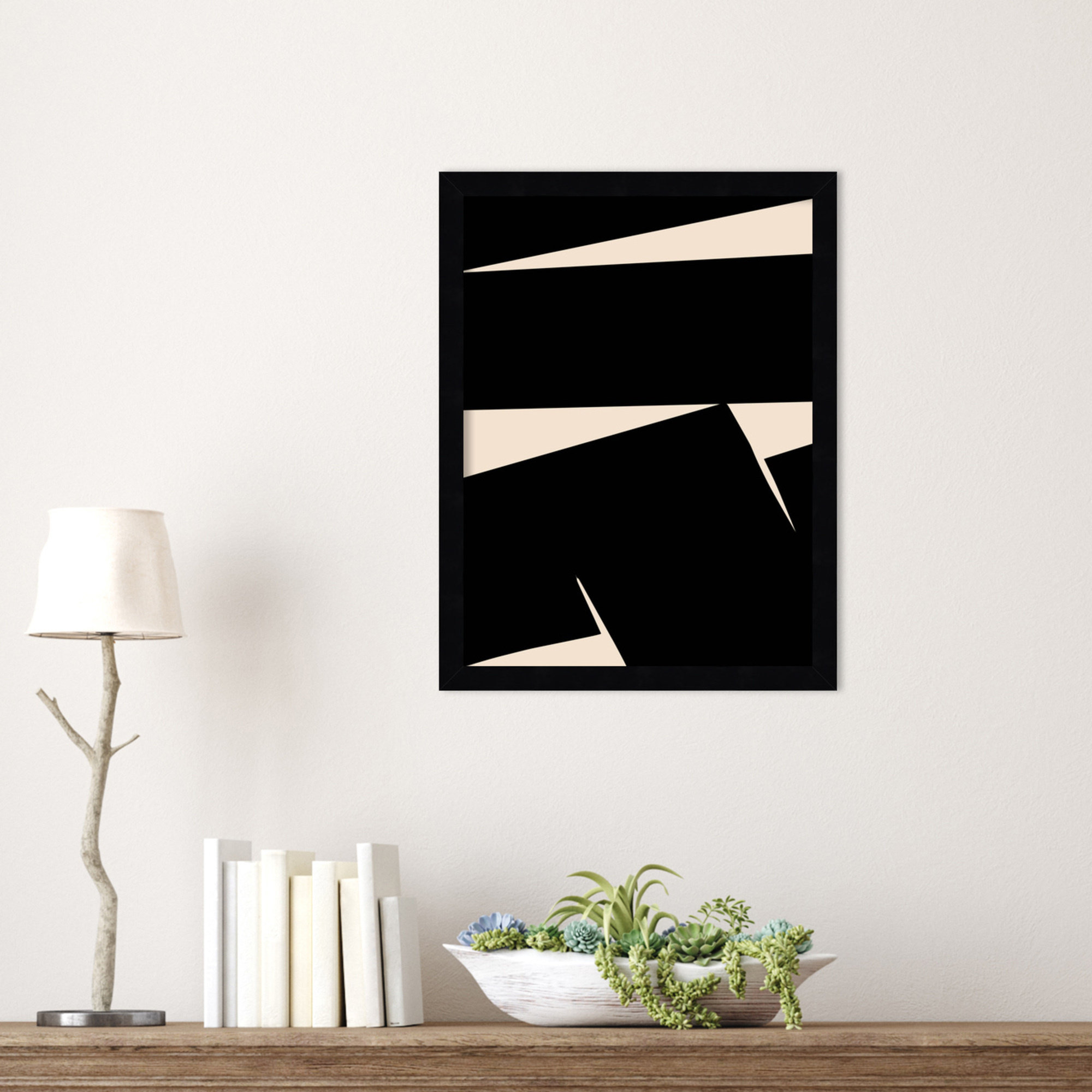 Black Plain Abstract by Little Dean Wood Framed Wall Art Print, 17" H x 13" W, Black