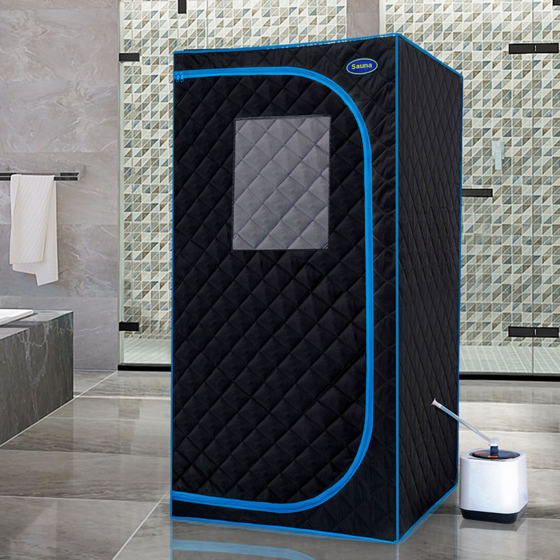 Portable Black Full Size Steam Sauna Tent–personal Home Spa, With Steam Generator, Remote Control, Foldable Chair, Pvc Pipes
