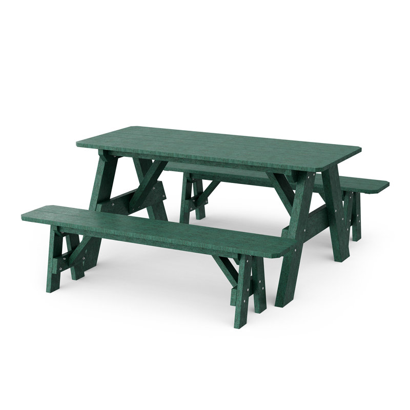 Heritage 72" Picnic Table With Detached Benches, Turf Green
