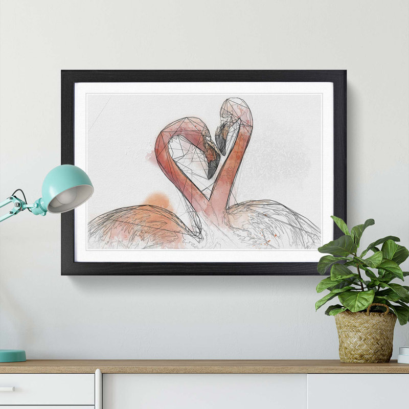 Two Loving Flamingos in Abstract - Picture Frame Graphic Art Print, Black Framed, 48cm H x 65cm W x 2cm D