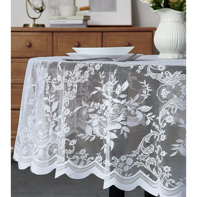 Lace Round Tablecloth With English Rose Design