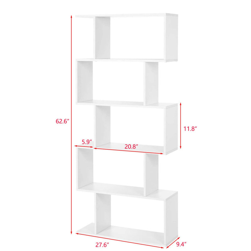 Bookcase, 5 Shelves (62.6" H x 27.6" W x 9.4" D), White, 1