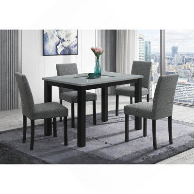 Stylish Grey And Black Dining Table Set With 4 Chairs, High Gloss Finish, And Sturdy Construction For Modern Homes.