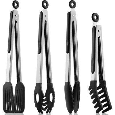 Ensemble de 2 pinces en acier inoxydable pour cuisine avec pinces en silicone résistantes à la chaleur de 9 po et 12 po