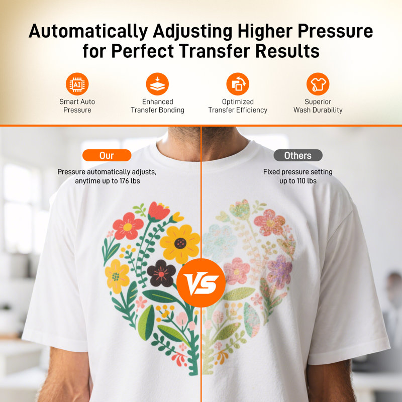 Presse à chaud pour t-shirts, presse à chemises automatique de 15 po x 15 po avec 4 modes de mémoire, arrêt automatique de 15 minutes, contrôle précis de la température et de la minuterie, chaleur rapide et uniforme pour la sublimation, VTV, projets de transfert de chaleur