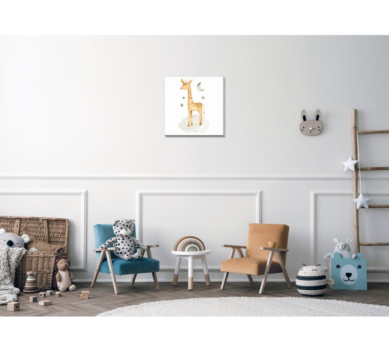 Girafe et lune, art mural sur toile, Sans cadre, H 24 po x l 24 po x P 1,5 po