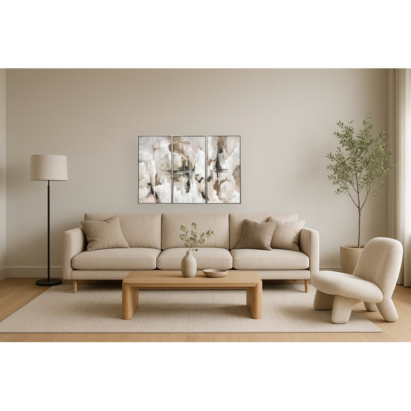 "Ethereal Reflections", art mural triptyque sur toile encadrée 60 "x 40" champagne