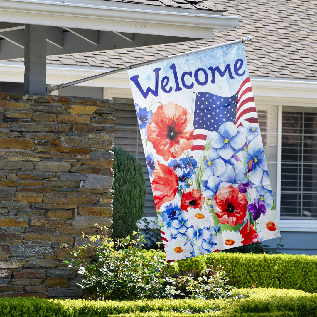 Welcome Patriotic Americana Outdoor Floral Flag The Holiday Aisle® 