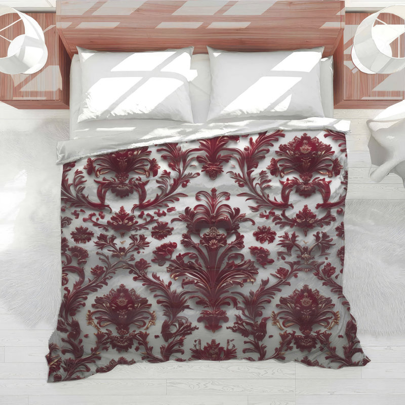 Ornate Red Damask Comforter, Twin
