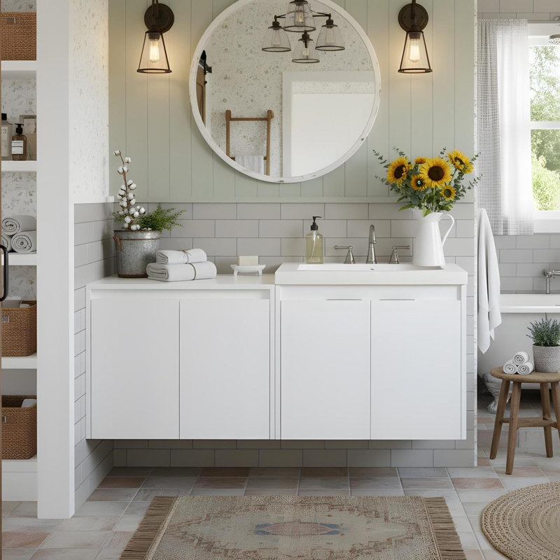 Meuble-lavabo de salle de bain avec lavabo en résine et armoire murale