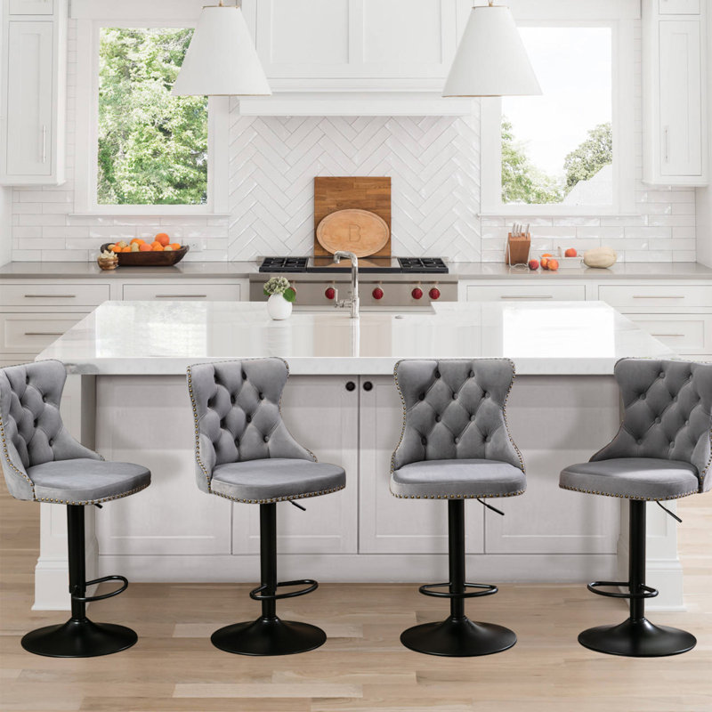 360°Swivel Bar Stools with Black Base, Gray
