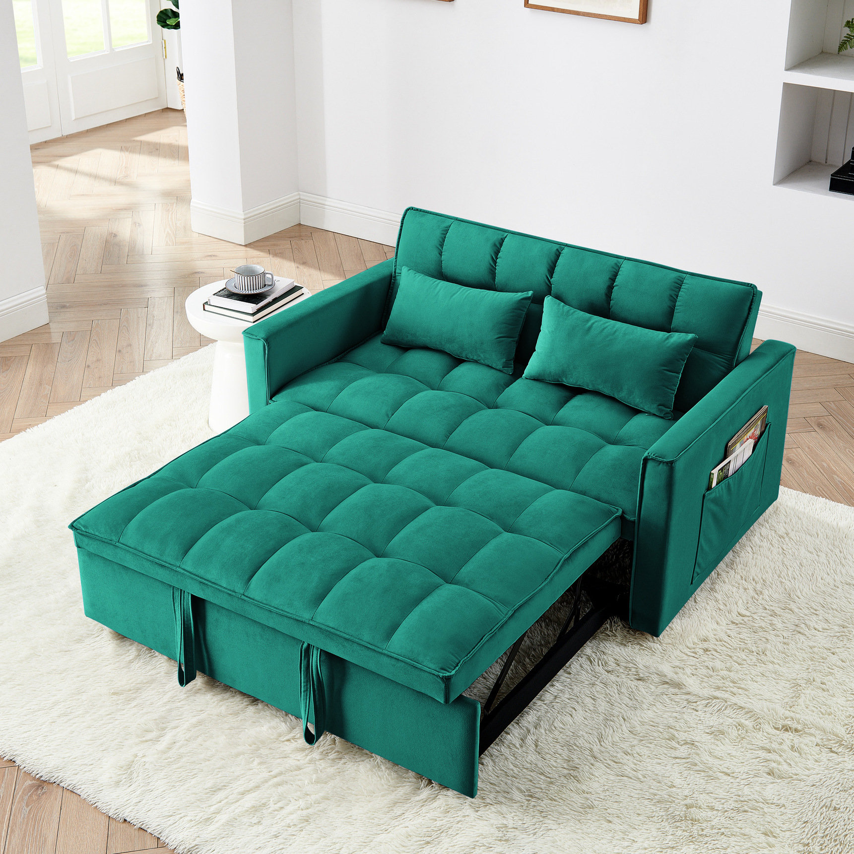 Ebern Designs 54.33 Inch Bed With Foldable Feature, 3 Lengths. Velvet ...