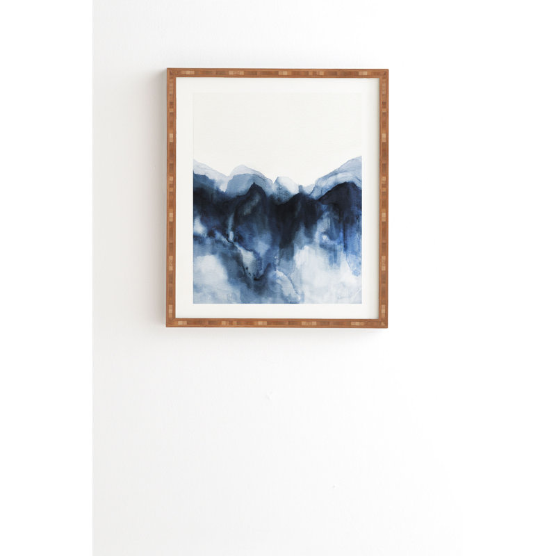 Impression d’aquarelle abstraite Indigo, H 20 po x l 20 po x P 2 po, Armature en bambou, Pas de tapis