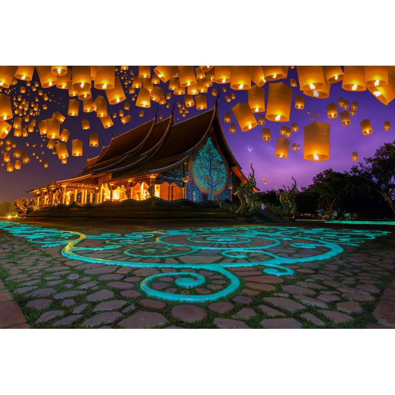 Floating Lamp In Yee Peng Festival by Southtownboy - Wrapped Canvas Print, 30cm H x 46cm W