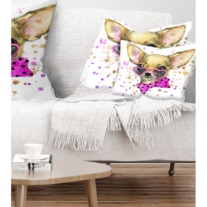 Chiot animal avec coussin aquarelle, Rectangulaire, 12 po x 20 po