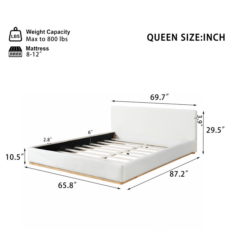 Upholstered Velvet Platform Bed with Solid Wood Frame, Queen