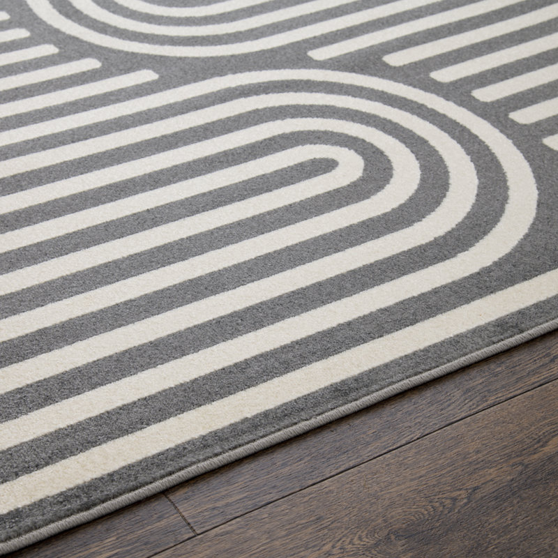 Tapis intérieur / extérieur gris en polypropylène touffeté à la machine Henrikki, Tapis de couloir 2 pi x 6 pi 7 po