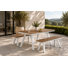 Jack 6-Person Outdoor Dining Set with Polyresin Teak Table and Two Benches