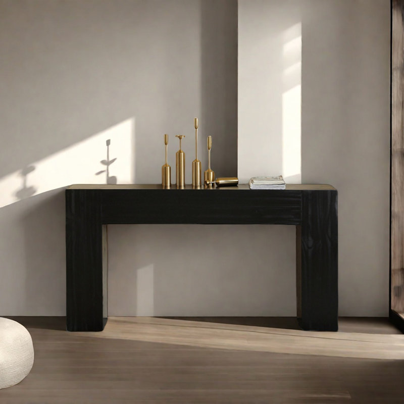 Retro Minimalist Art Solid Wood Console Table, 31.5" H x 59.06" W x 11.8" D, Black