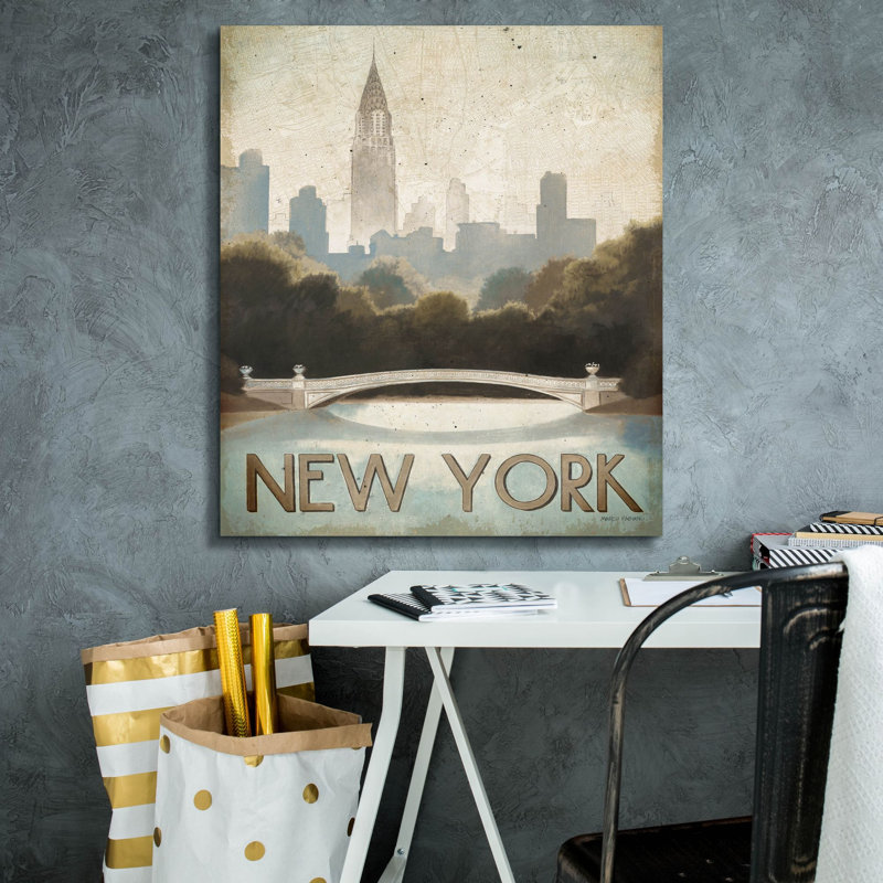 «City Skyline New York Vintage V2» par Marco Fabiano, art mural sur toile, H 30 po x l 26 po x P 1,5 po