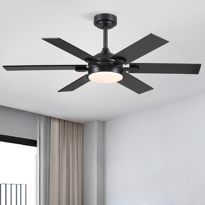 46/52" Ceiling Fan 6-blade with Lights Remote Quiet DC Motor Dimmable 3 Colors 6 Speeds Modern for Living Room Patio, Black