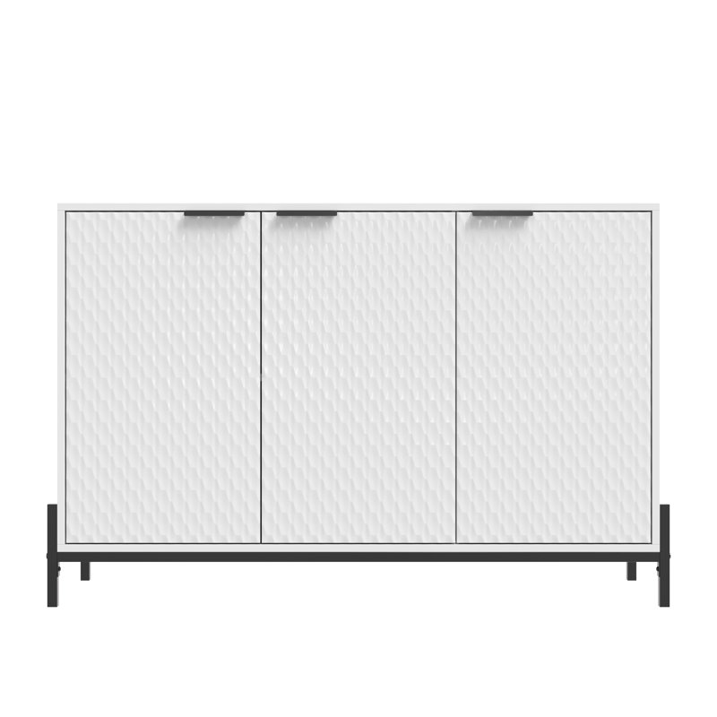Minimalist Striped Sideboard Cabinet - MDF High-Gloss Finish with Black Legs & Gold Accents, Multi-Room Storage (66.14lb Top Load) Easy 40-Minute Assembly